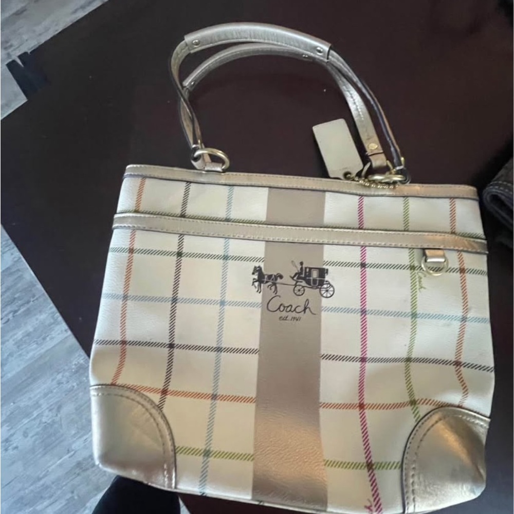 Coach Gold and Cream Tote Bag with Classic Design